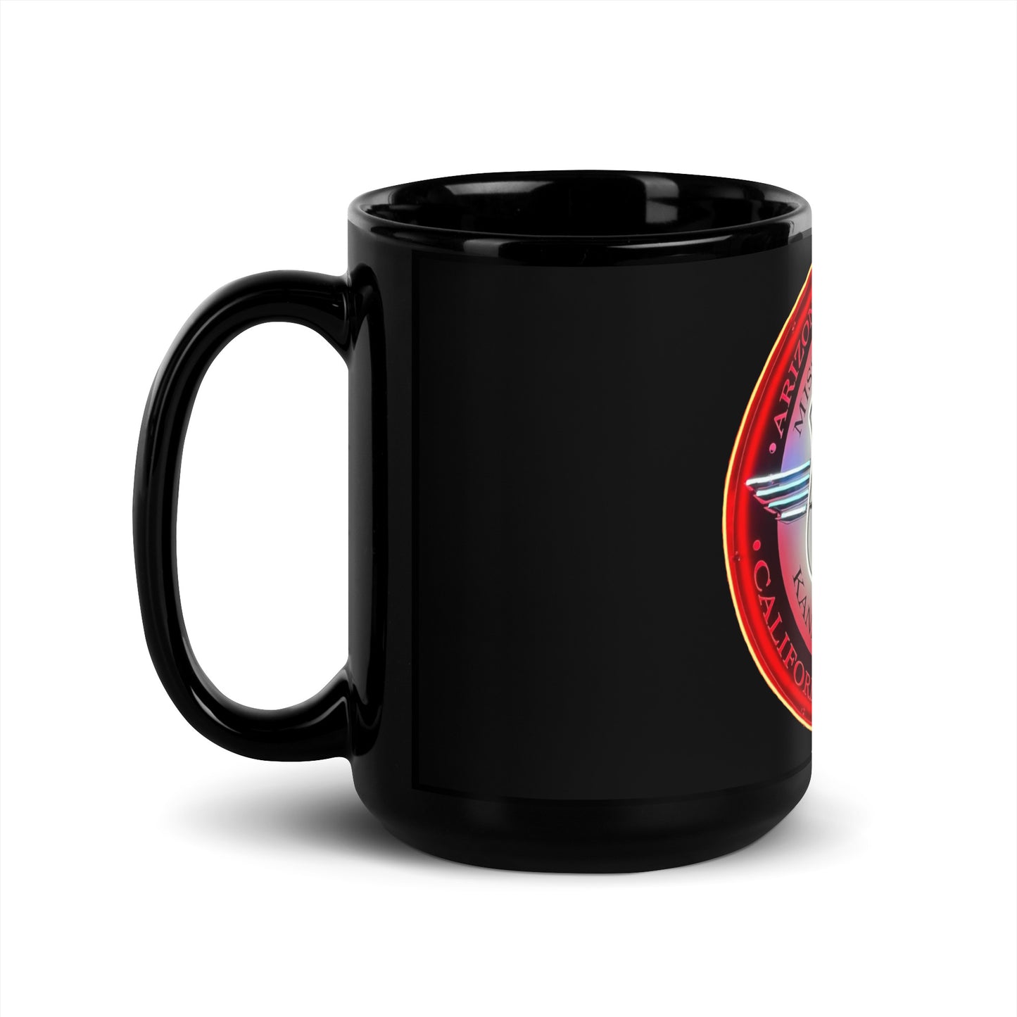 Vintage Route 66 Neon Style Lit Black Glossy Mug
