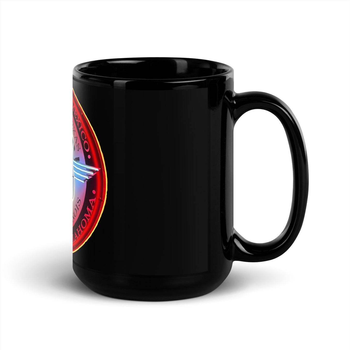 Vintage Route 66 Neon Style Lit Black Glossy Mug