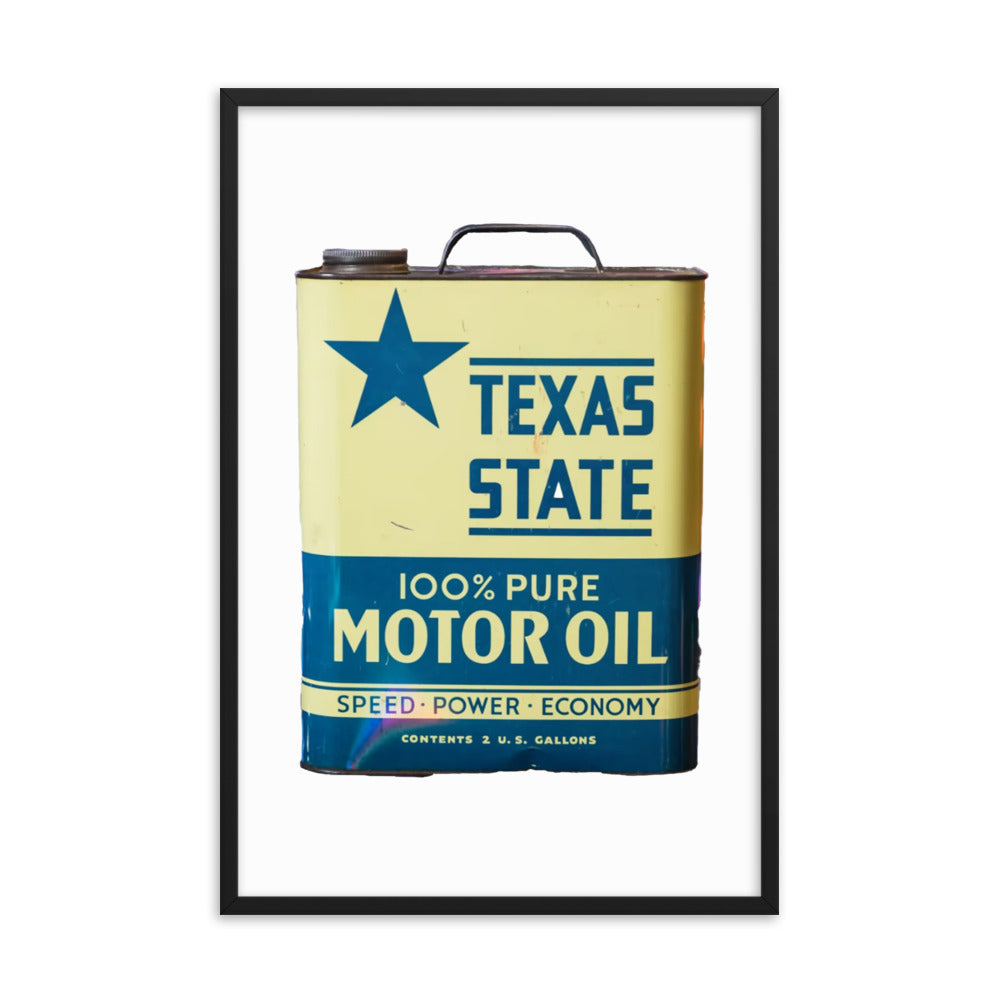 Texas State Motor Oil Steel Gallon Design Framed poster