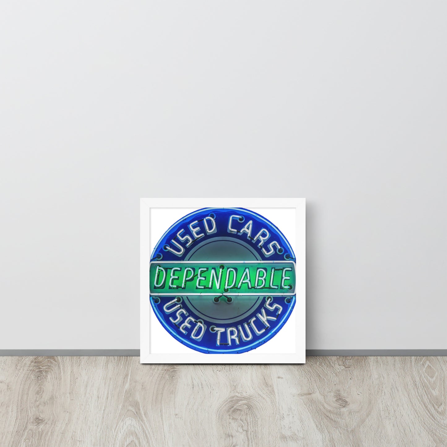 Retro Dependable Used Cars Neon Design Framed poster