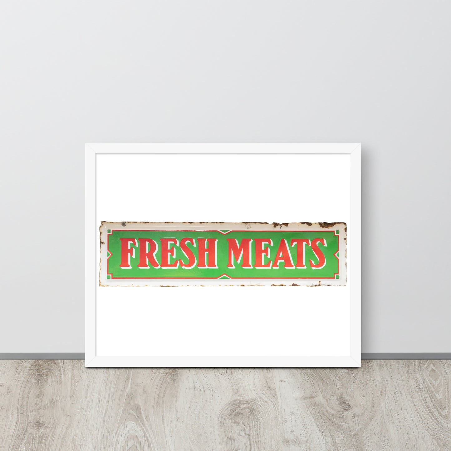 Vintage Fresh Meat Sign Porcelain Style Framed poster