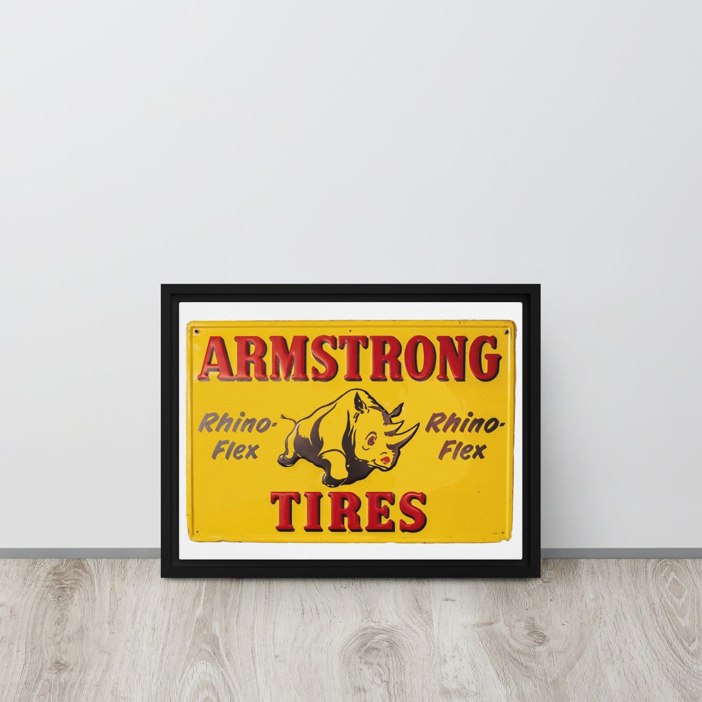 Retro Rhino Tire Sign Tin Style Framed canvas