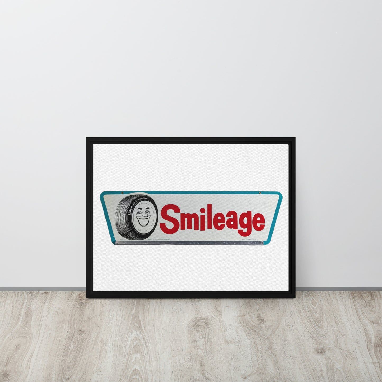 Retro Smileage Tire Sign Framed canvas