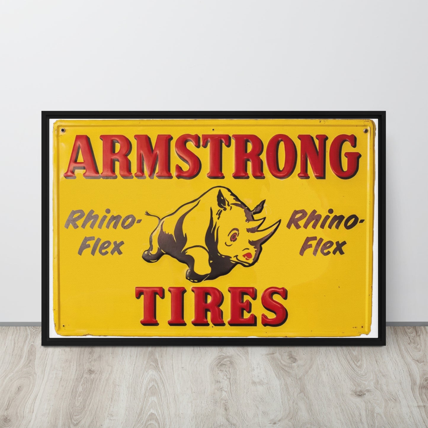 Retro Rhino Tire Sign Tin Style Framed canvas