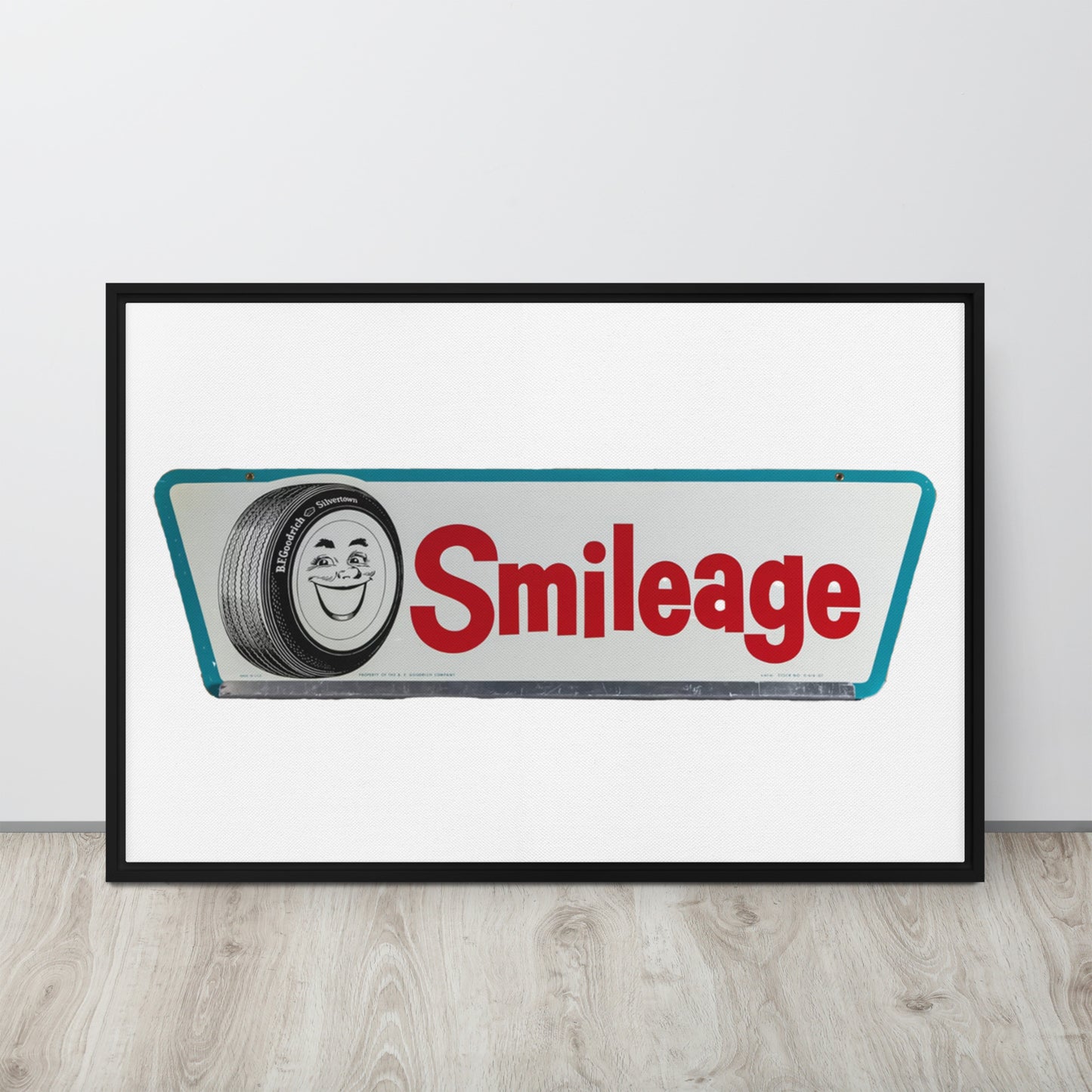 Retro Smileage Tire Sign Framed canvas