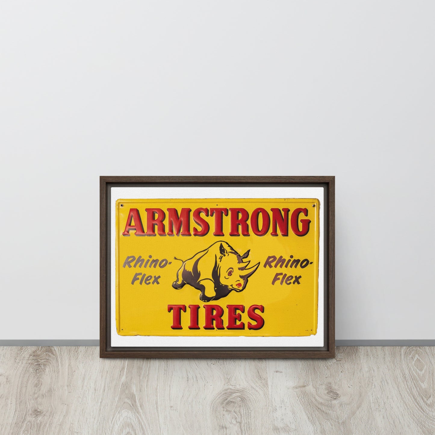 Retro Rhino Tire Sign Tin Style Framed canvas