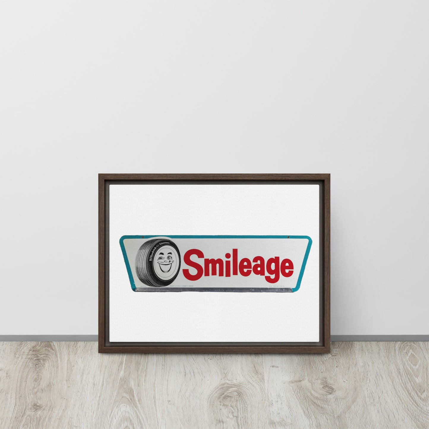 Retro Smileage Tire Sign Framed canvas