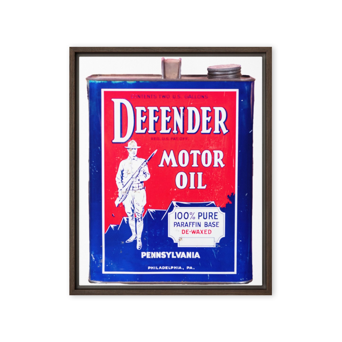 Vintage Defender Oil Steel Can Design Framed canvas