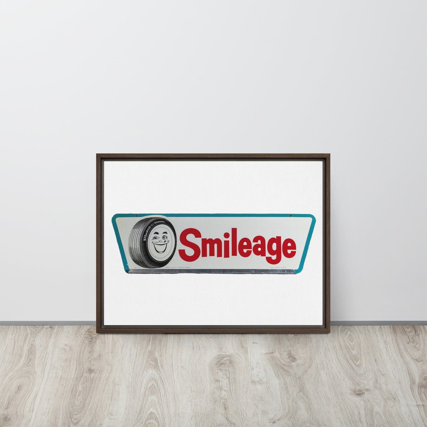 Retro Smileage Tire Sign Framed canvas