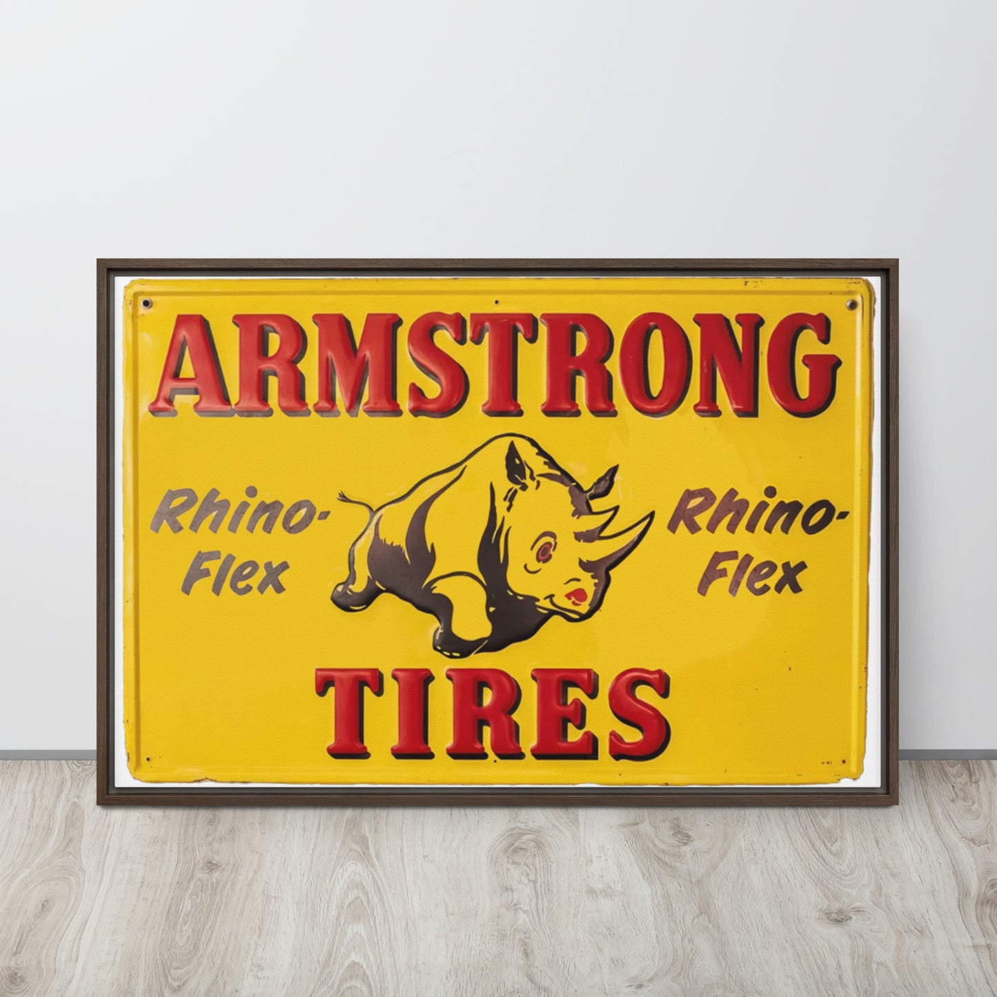 Retro Rhino Tire Sign Tin Style Framed canvas