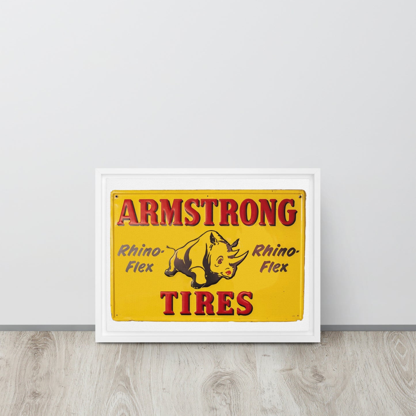 Retro Rhino Tire Sign Tin Style Framed canvas