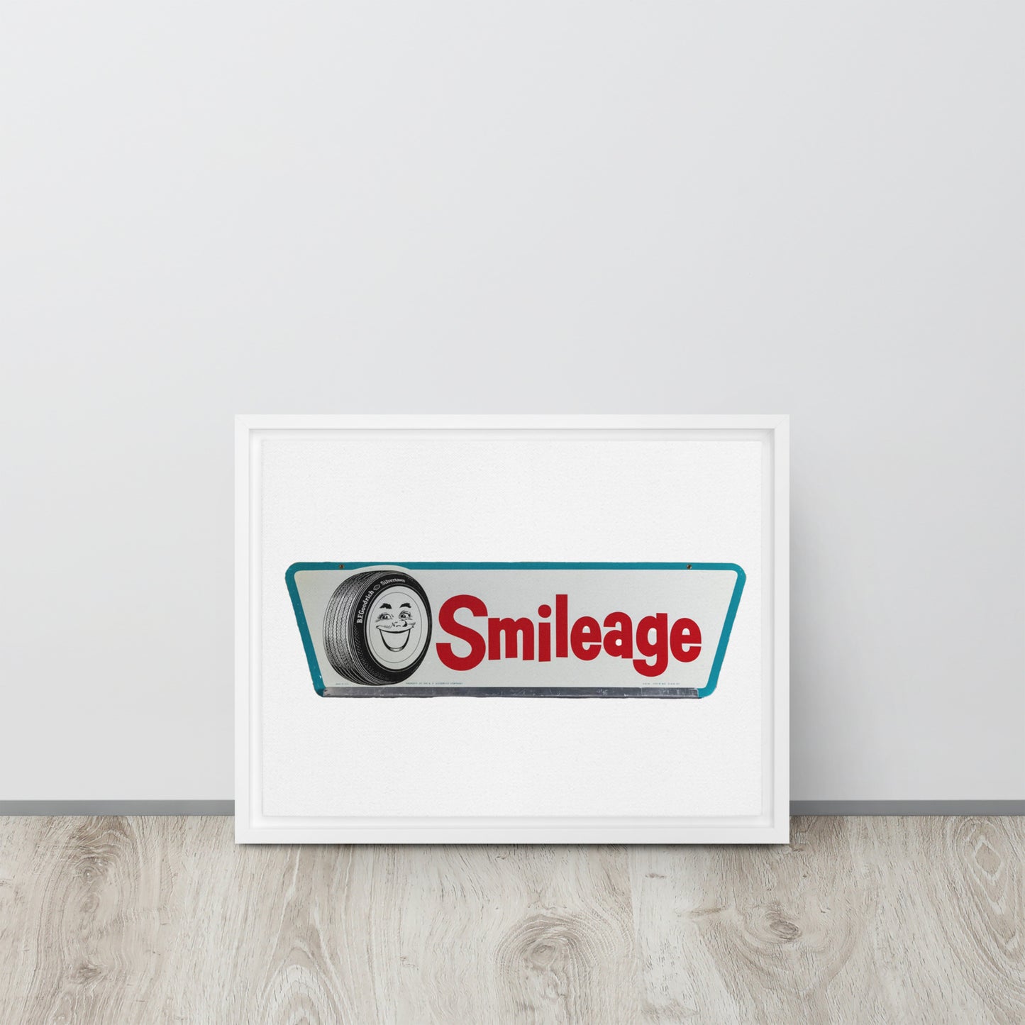 Retro Smileage Tire Sign Framed canvas