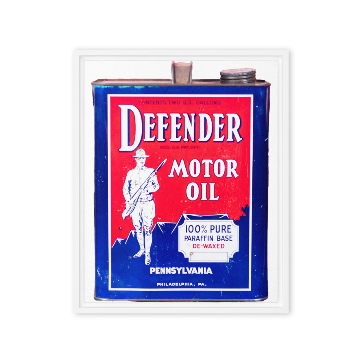 Vintage Defender Oil Steel Can Design Framed canvas