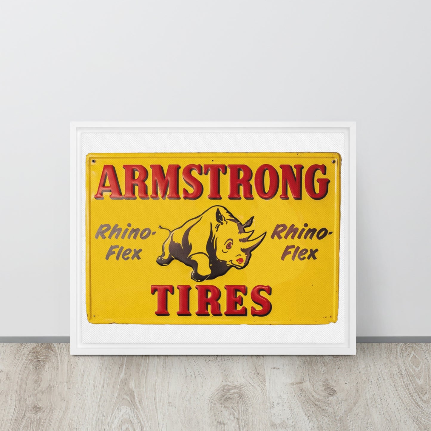 Retro Rhino Tire Sign Tin Style Framed canvas
