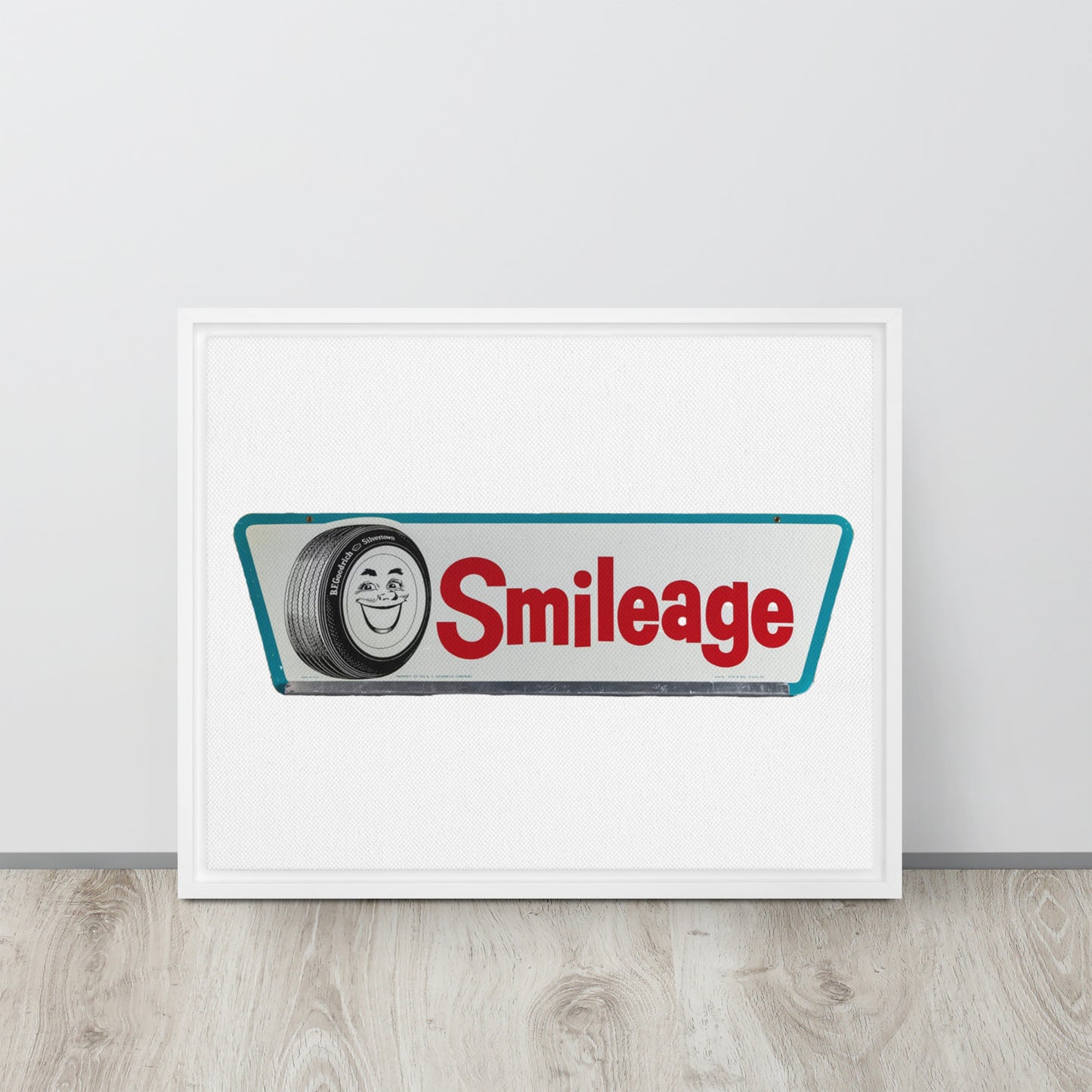 Retro Smileage Tire Sign Framed canvas