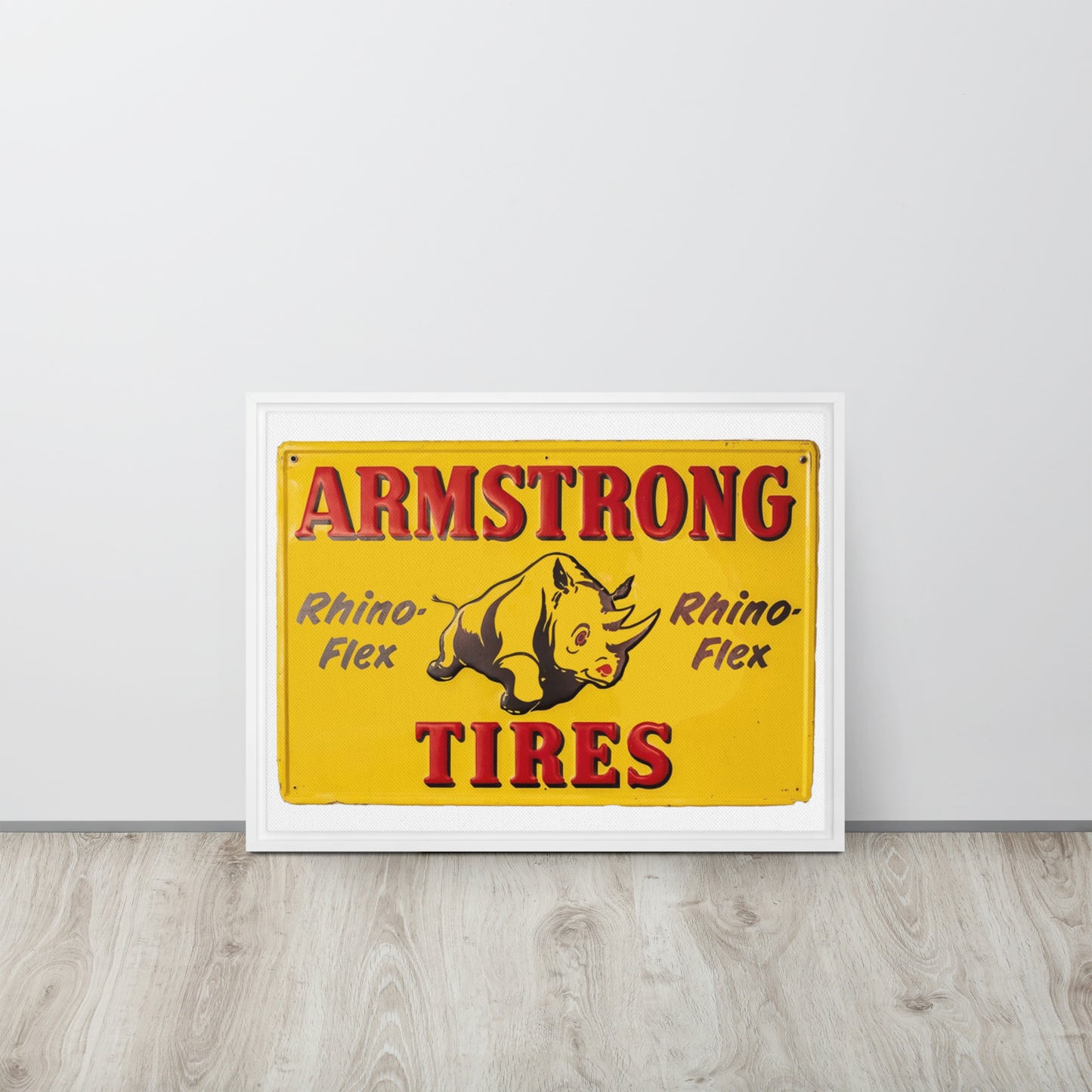 Retro Rhino Tire Sign Tin Style Framed canvas