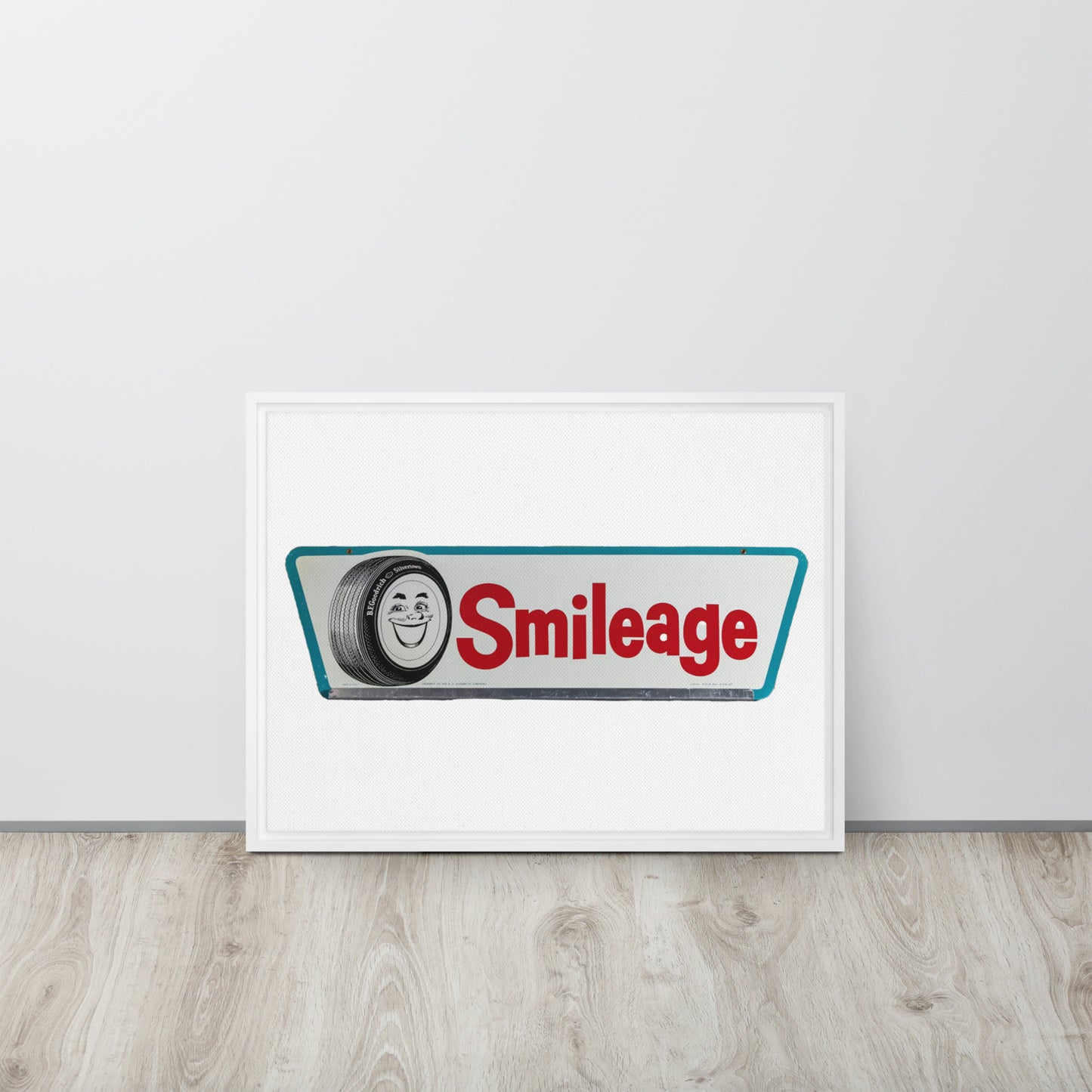 Retro Smileage Tire Sign Framed canvas