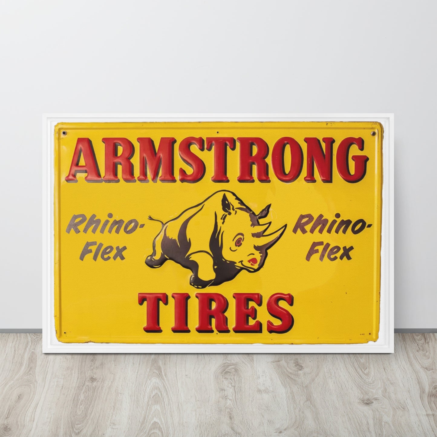 Retro Rhino Tire Sign Tin Style Framed canvas