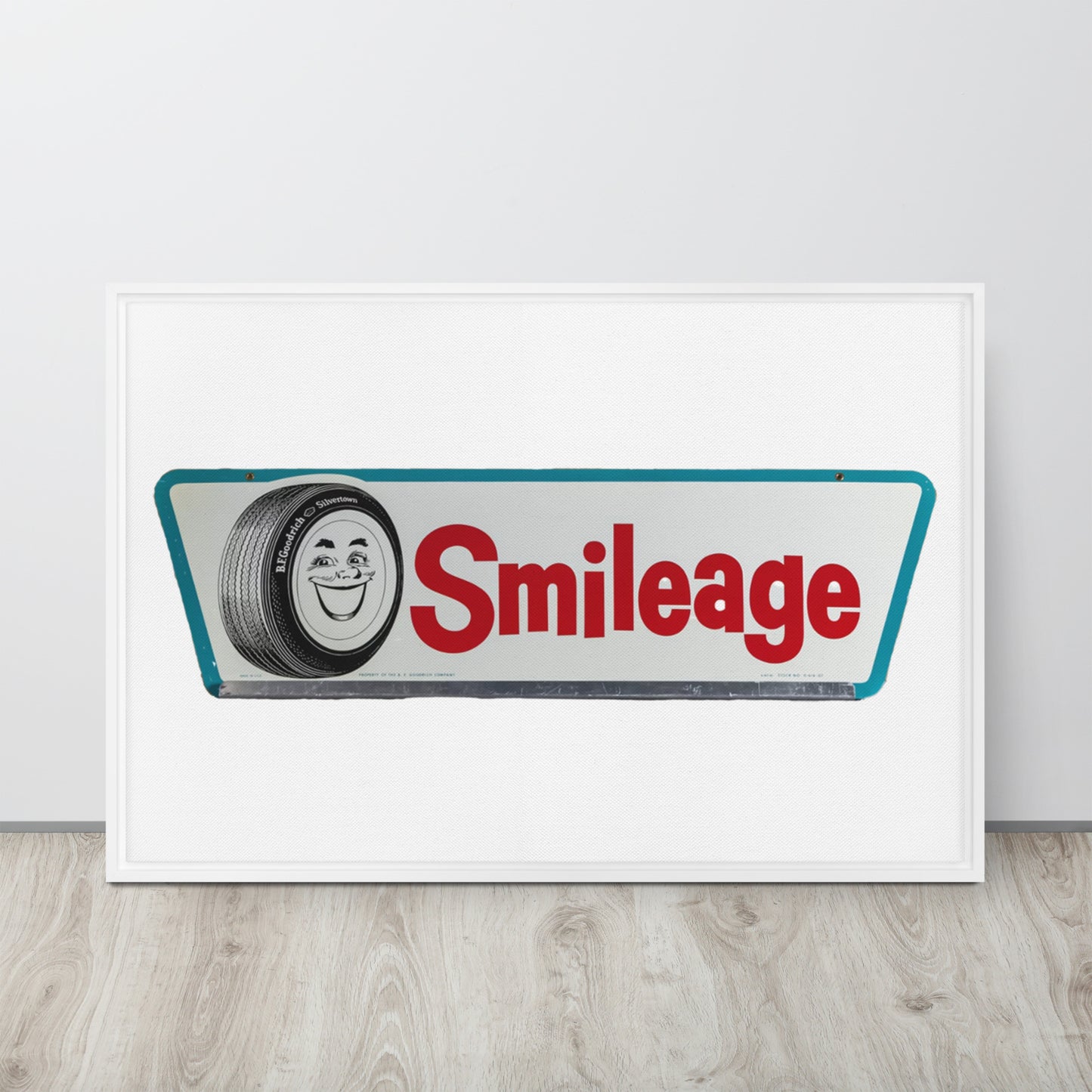 Retro Smileage Tire Sign Framed canvas