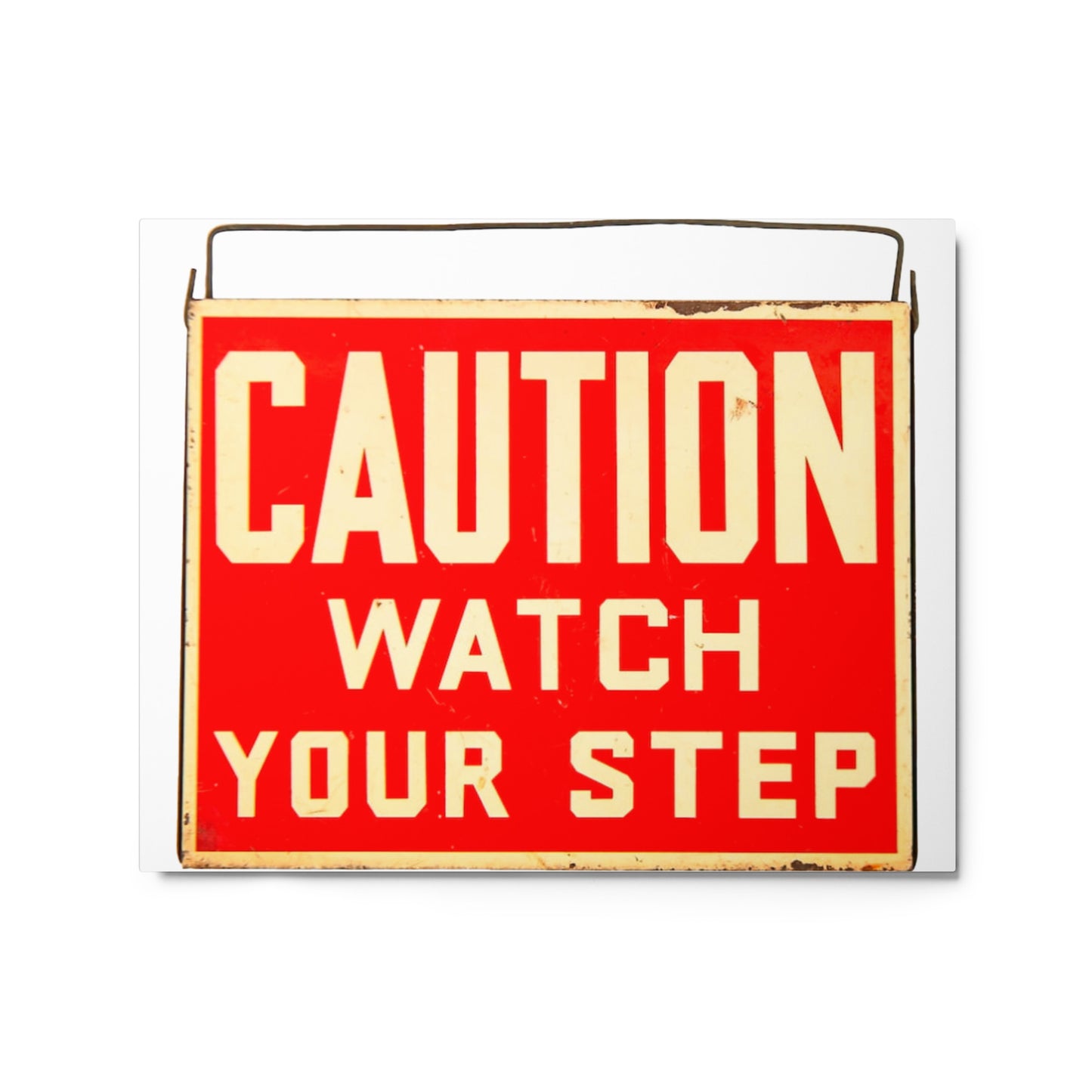 Vintage Wire Hung Caution Sign Metal prints