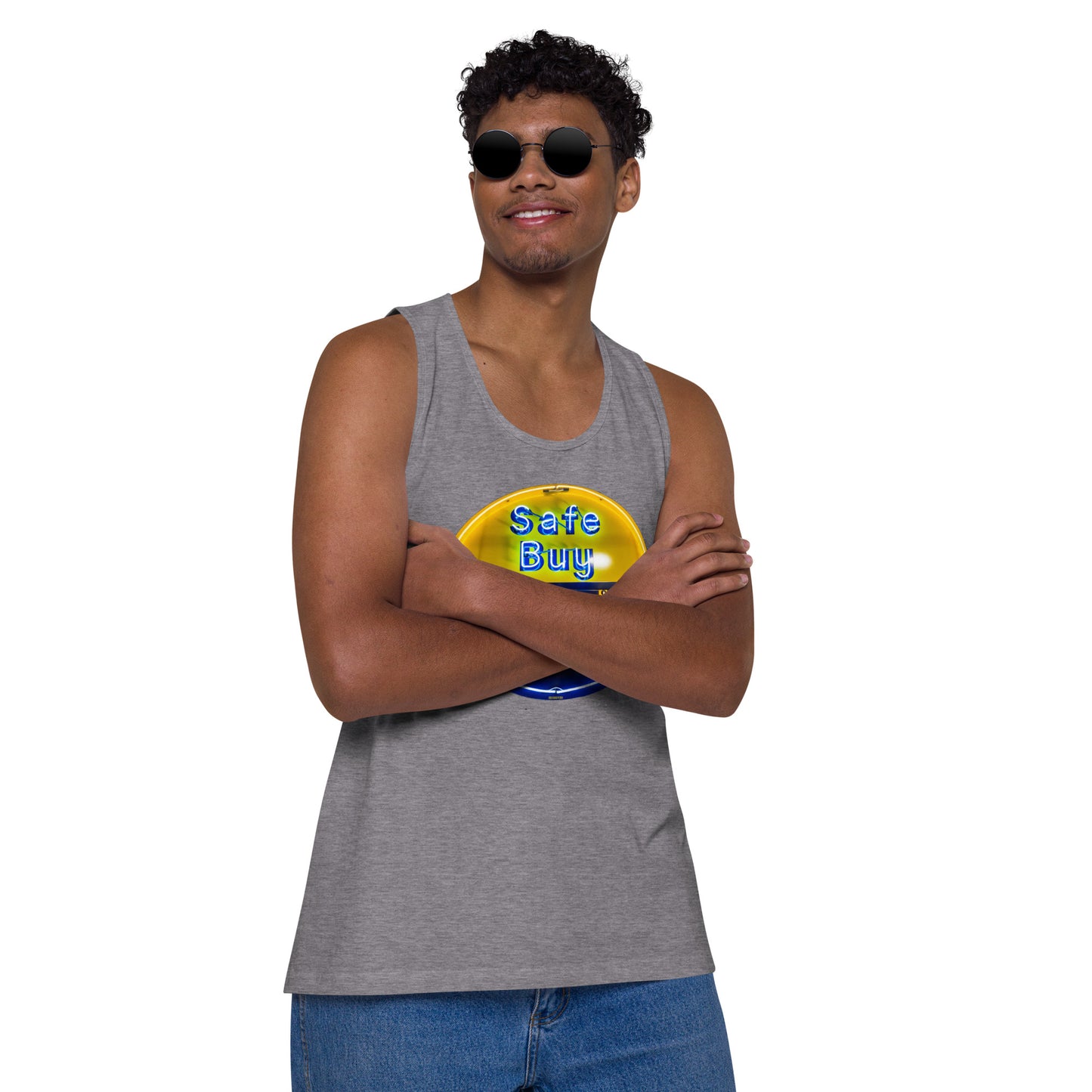 Buy Safe Vintage Used Car Sign Neon Style Men’s premium tank top