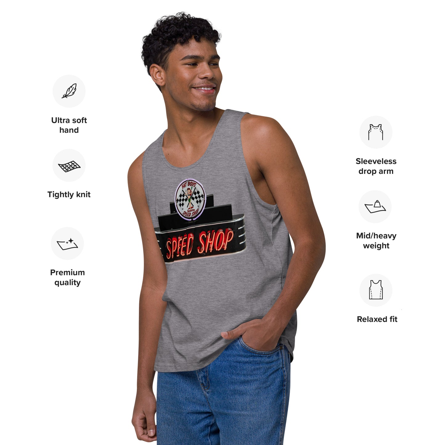 Vintage Neon Speed Shop Sign Men’s premium tank top
