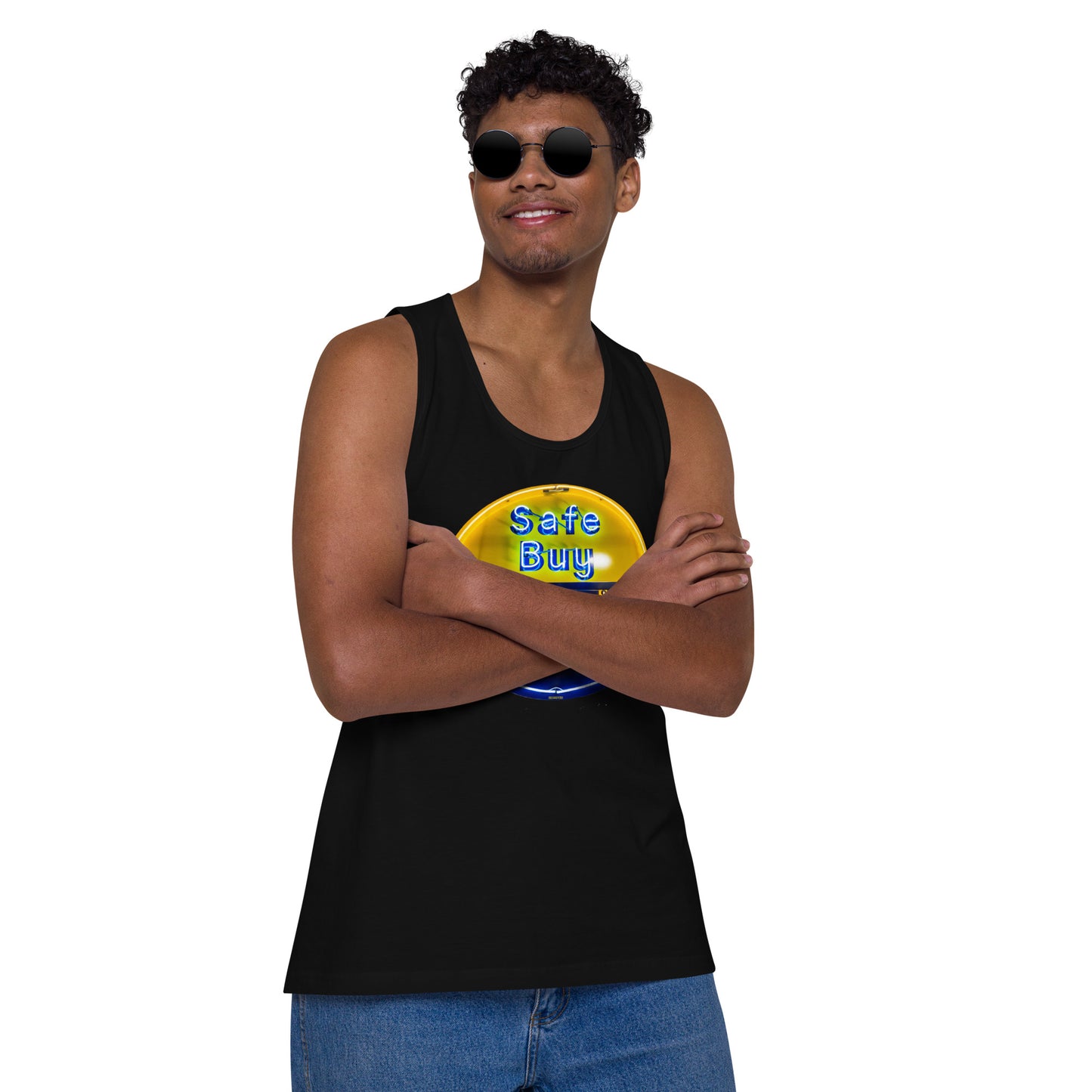 Buy Safe Vintage Used Car Sign Neon Style Men’s premium tank top