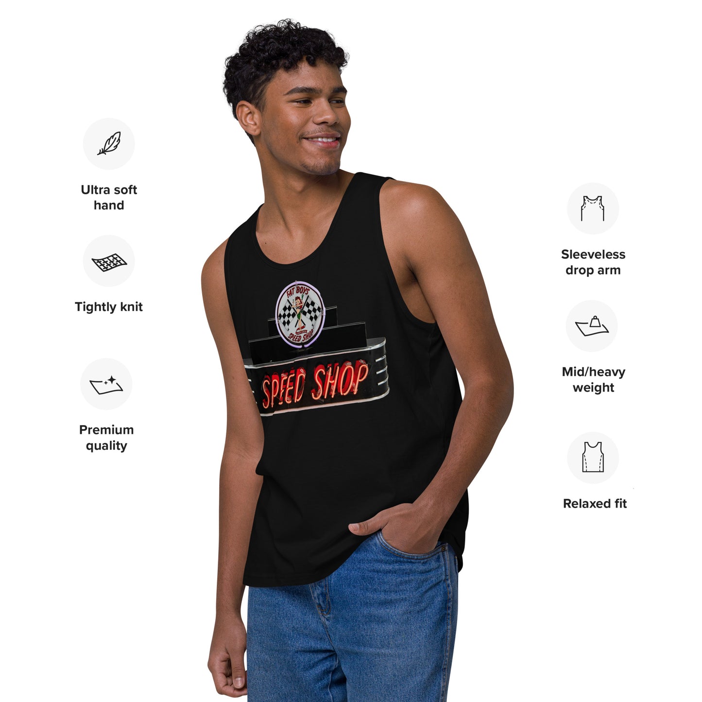 Vintage Neon Speed Shop Sign Men’s premium tank top