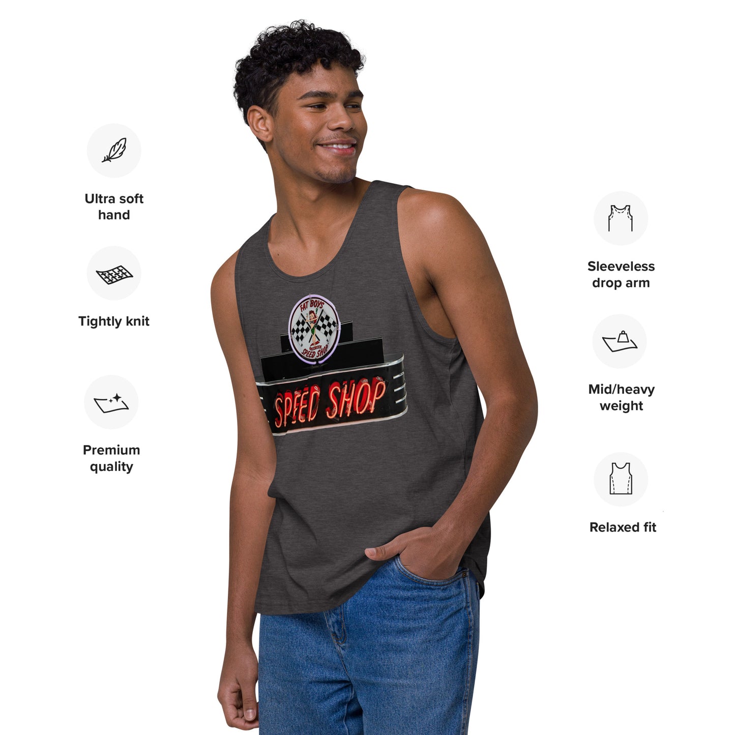 Vintage Neon Speed Shop Sign Men’s premium tank top