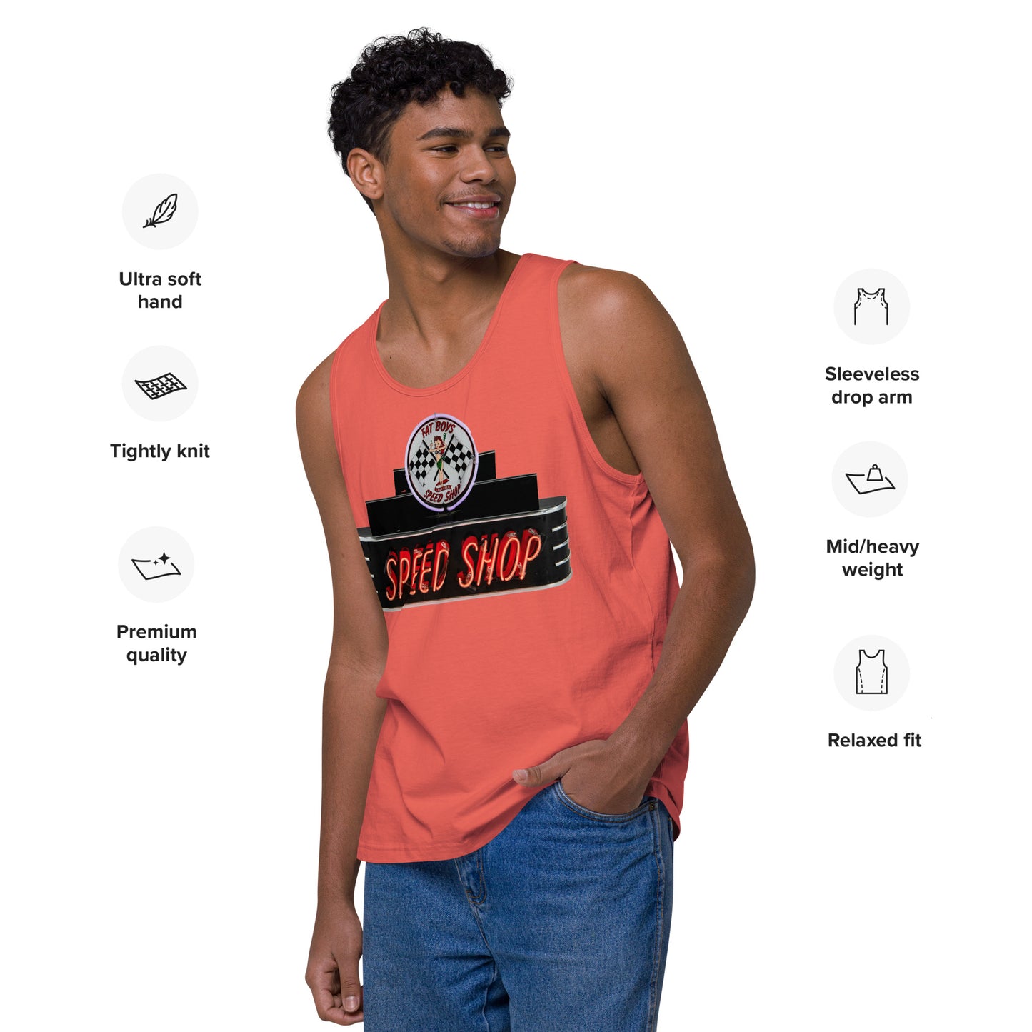 Vintage Neon Speed Shop Sign Men’s premium tank top