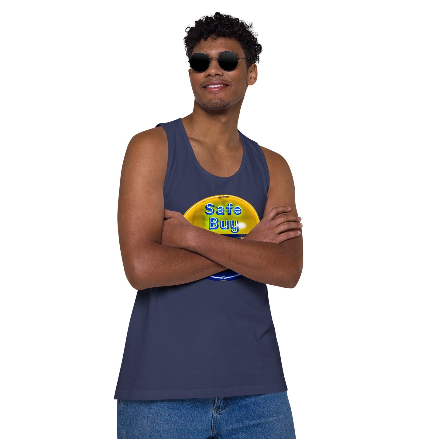 Buy Safe Vintage Used Car Sign Neon Style Men’s premium tank top