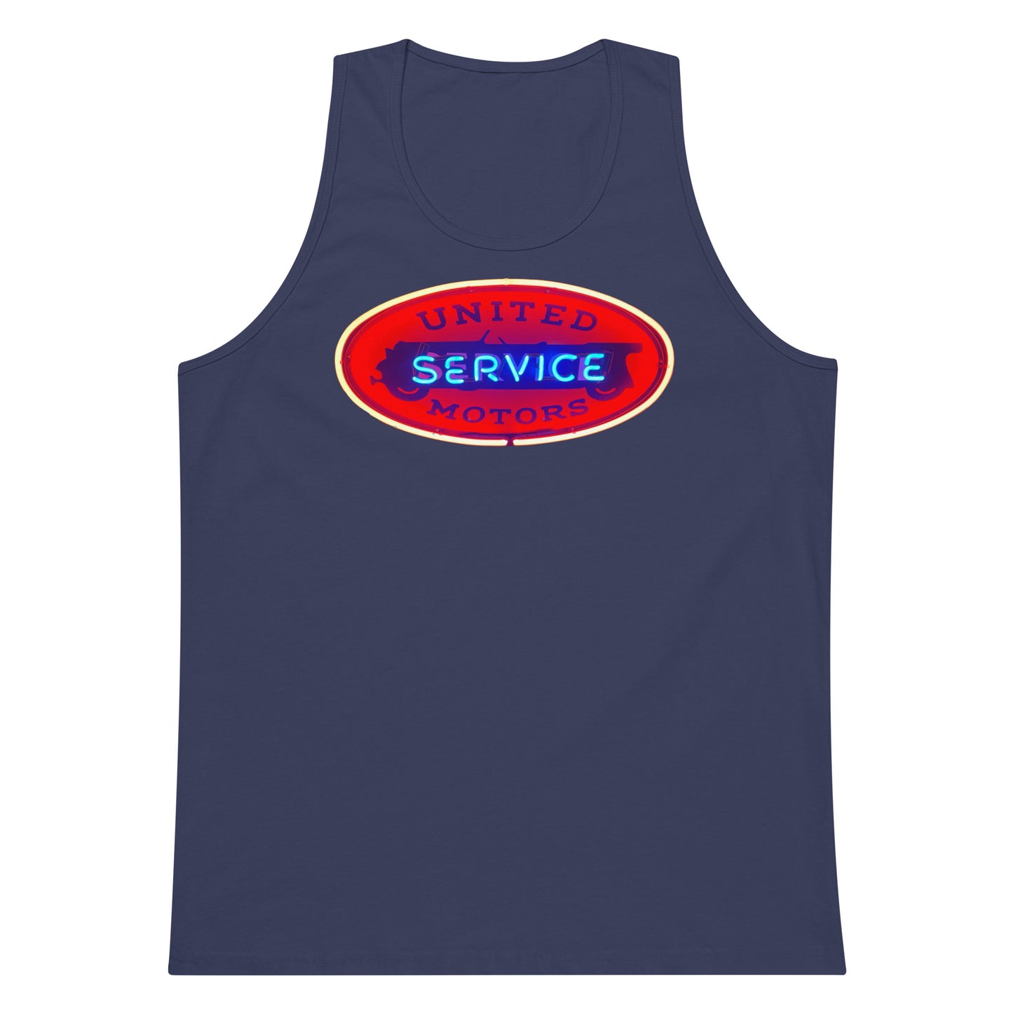 Vintage United Service Motor Neon Style Lit Men’s premium tank top