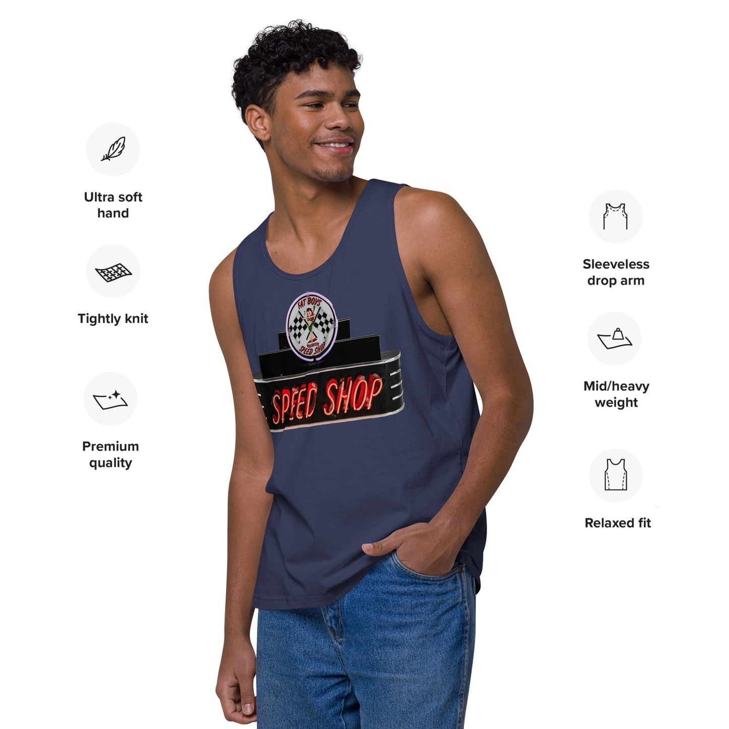 Vintage Neon Speed Shop Sign Men’s premium tank top
