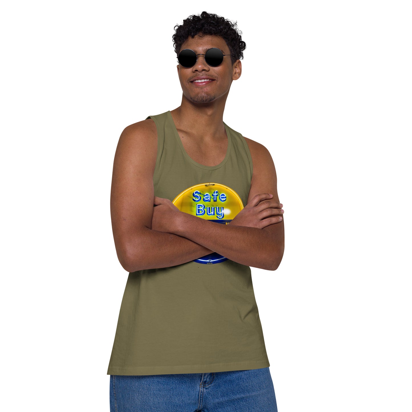 Buy Safe Vintage Used Car Sign Neon Style Men’s premium tank top