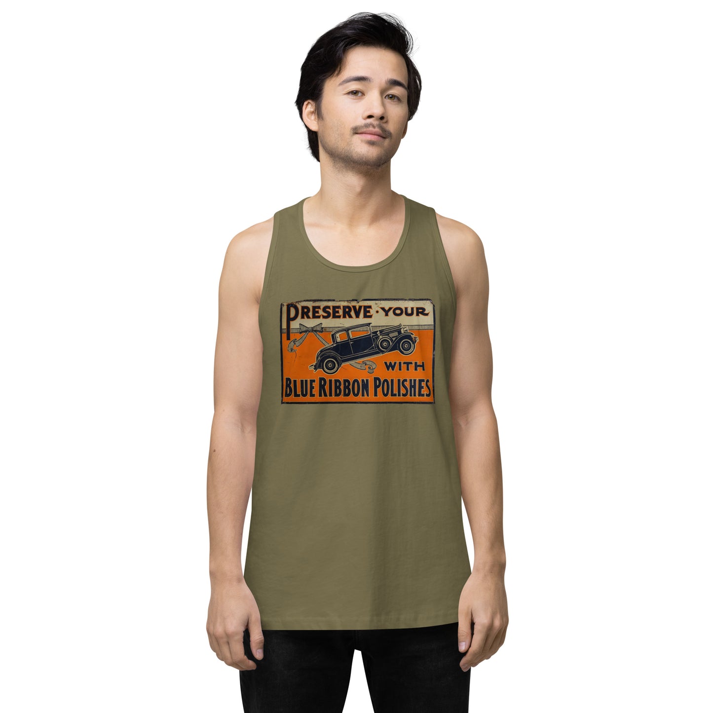 Blue Ribbon Patina Tin Style Men’s premium tank top