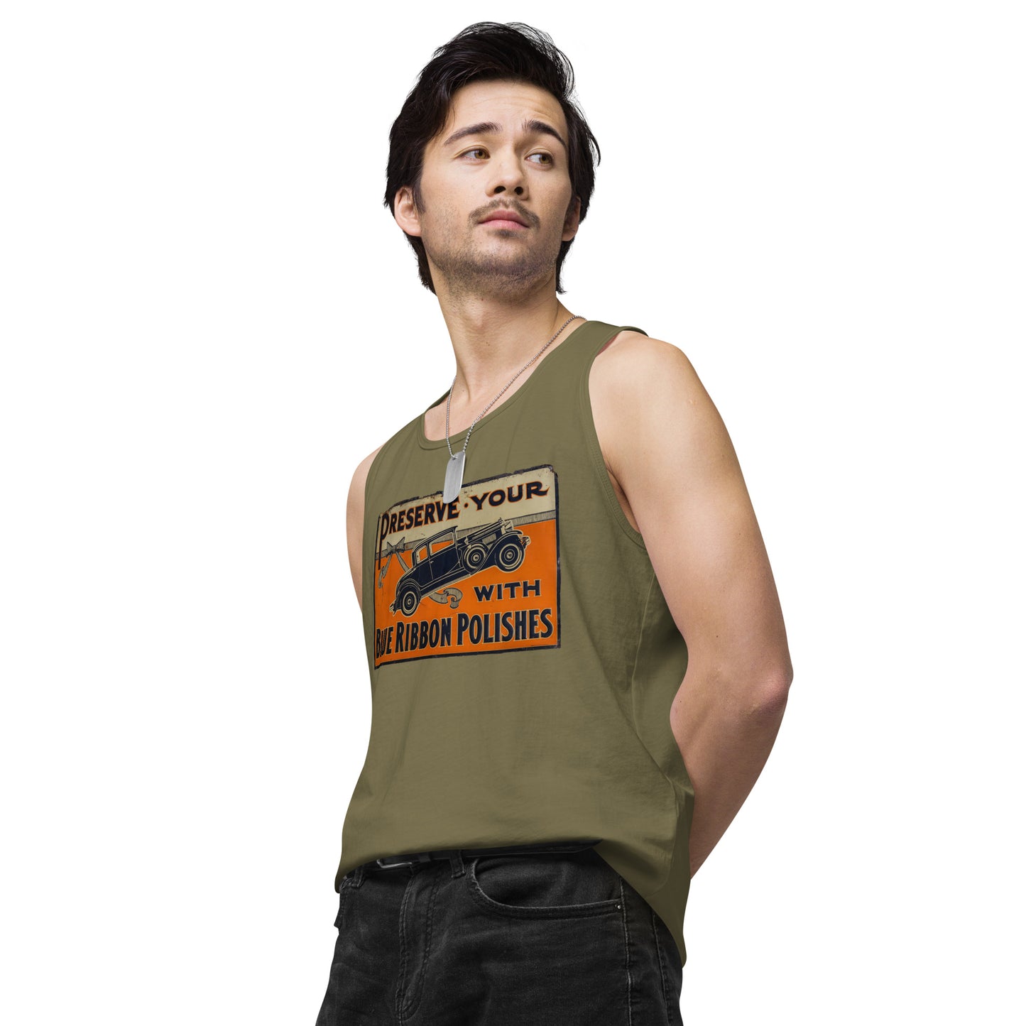 Blue Ribbon Patina Tin Style Men’s premium tank top