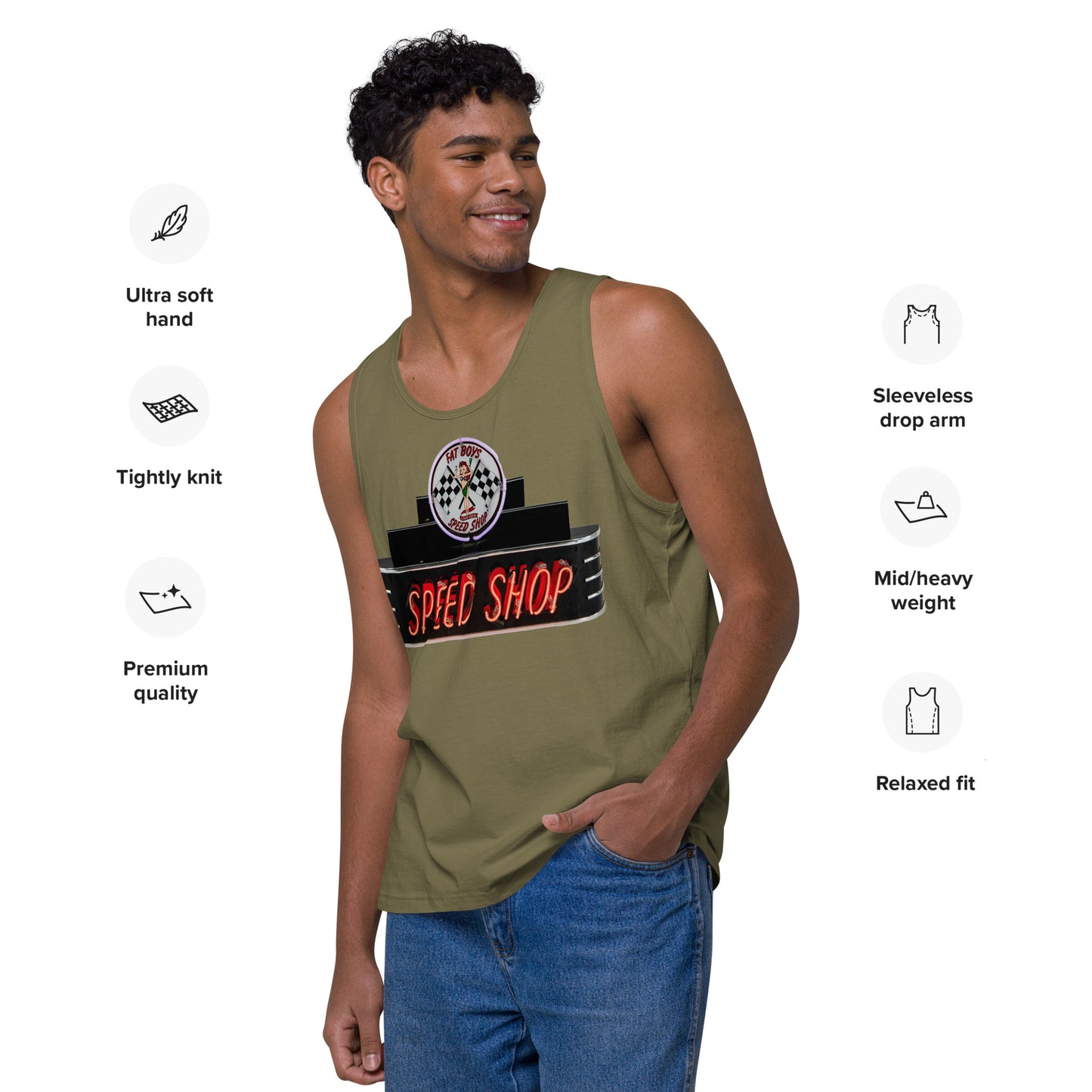Vintage Neon Speed Shop Sign Men’s premium tank top