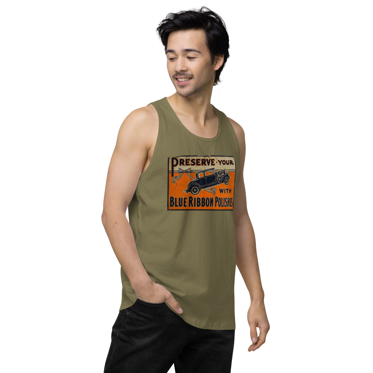 Blue Ribbon Patina Tin Style Men’s premium tank top