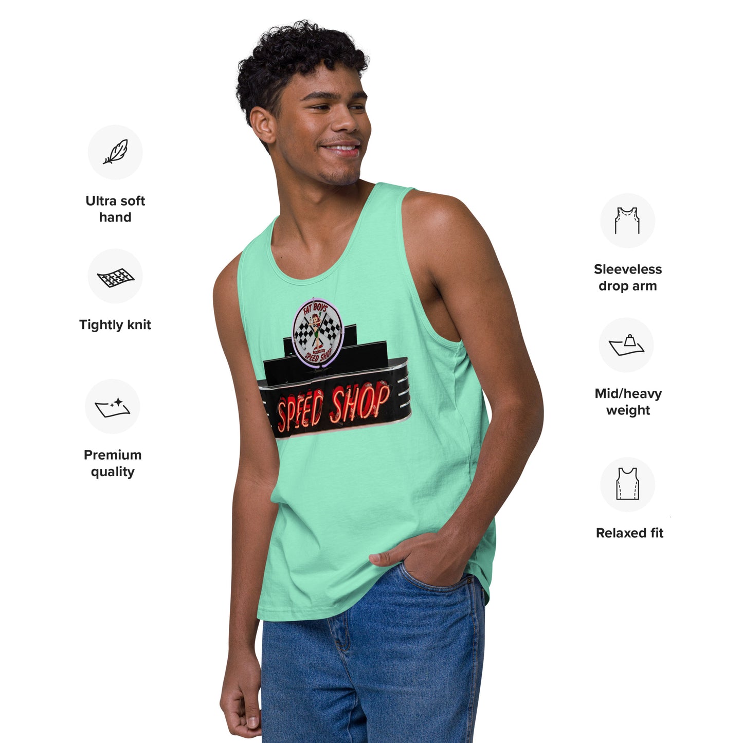 Vintage Neon Speed Shop Sign Men’s premium tank top