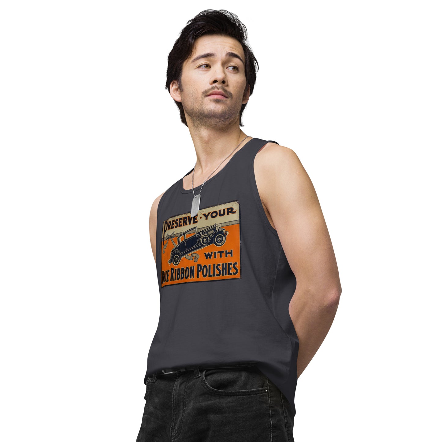 Blue Ribbon Patina Tin Style Men’s premium tank top