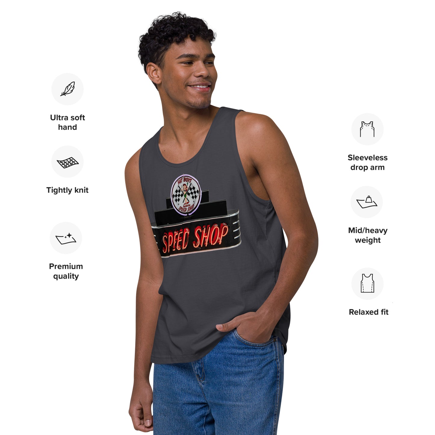 Vintage Neon Speed Shop Sign Men’s premium tank top