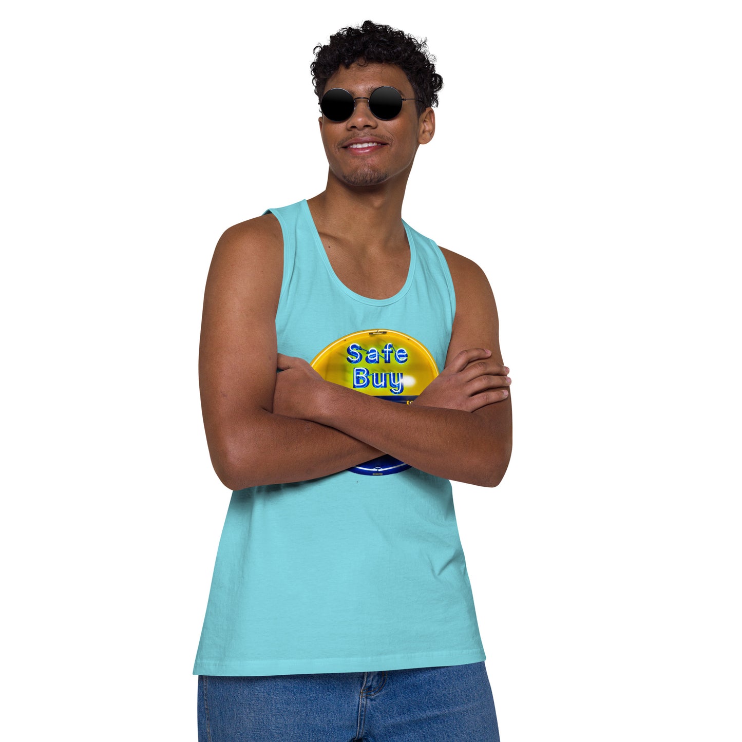 Buy Safe Vintage Used Car Sign Neon Style Men’s premium tank top