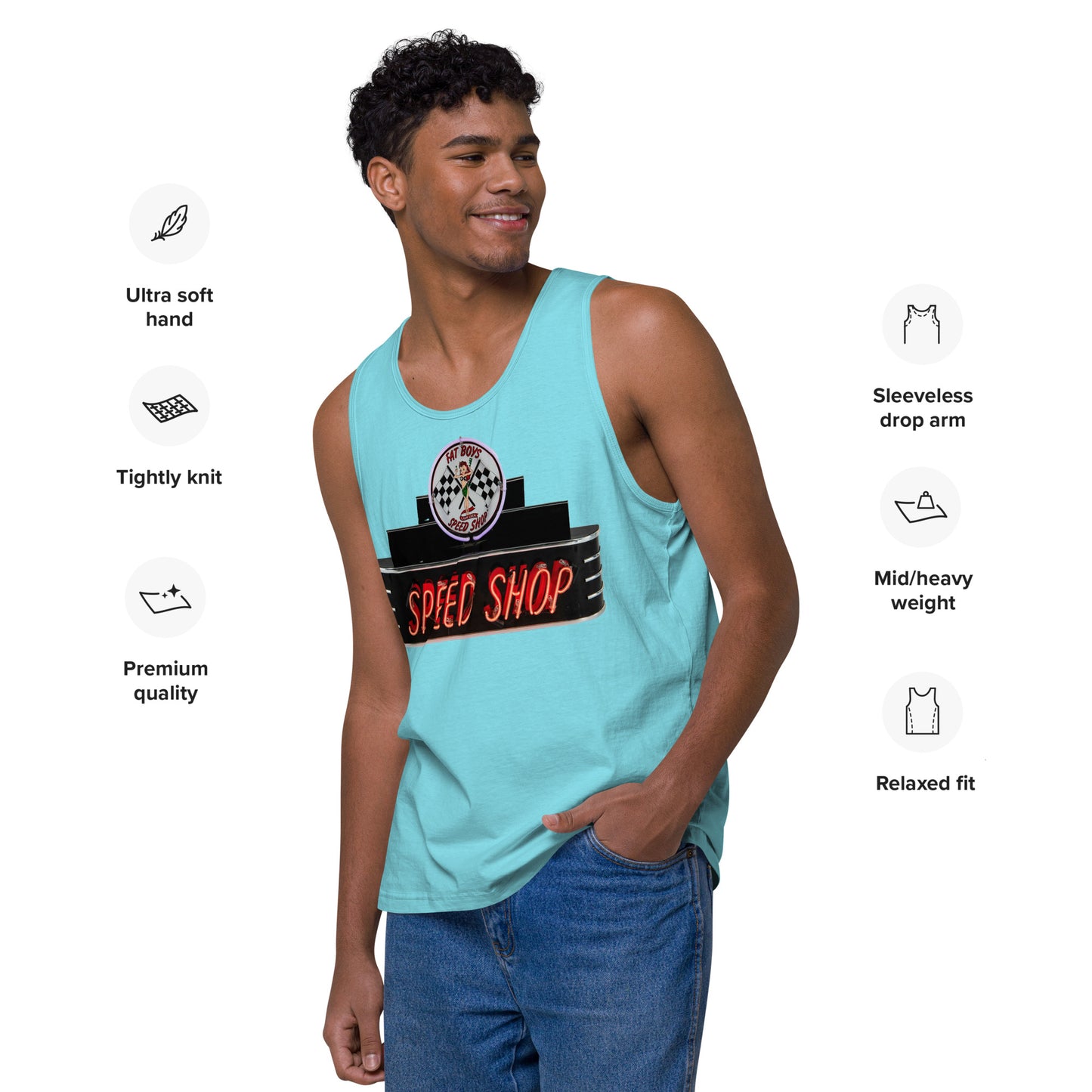Vintage Neon Speed Shop Sign Men’s premium tank top