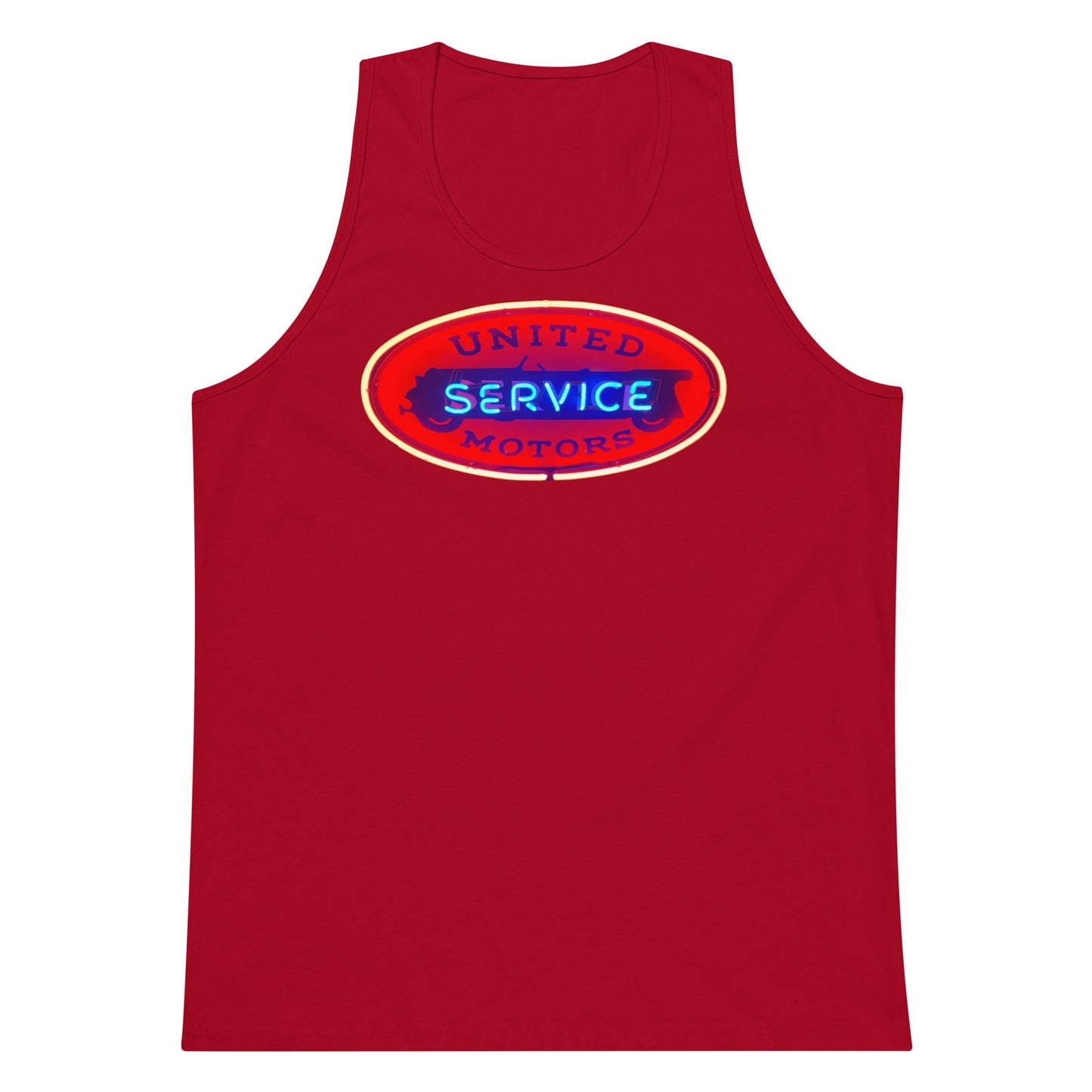 Vintage United Service Motor Neon Style Lit Men’s premium tank top