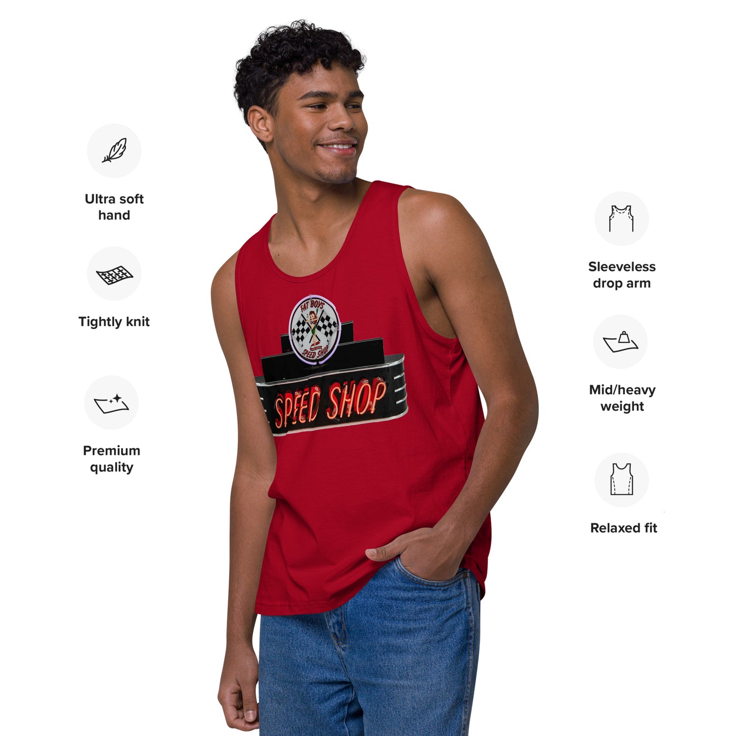 Vintage Neon Speed Shop Sign Men’s premium tank top