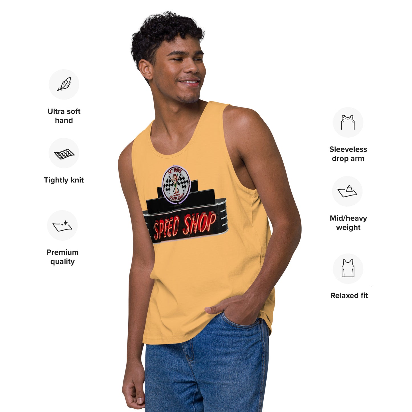 Vintage Neon Speed Shop Sign Men’s premium tank top