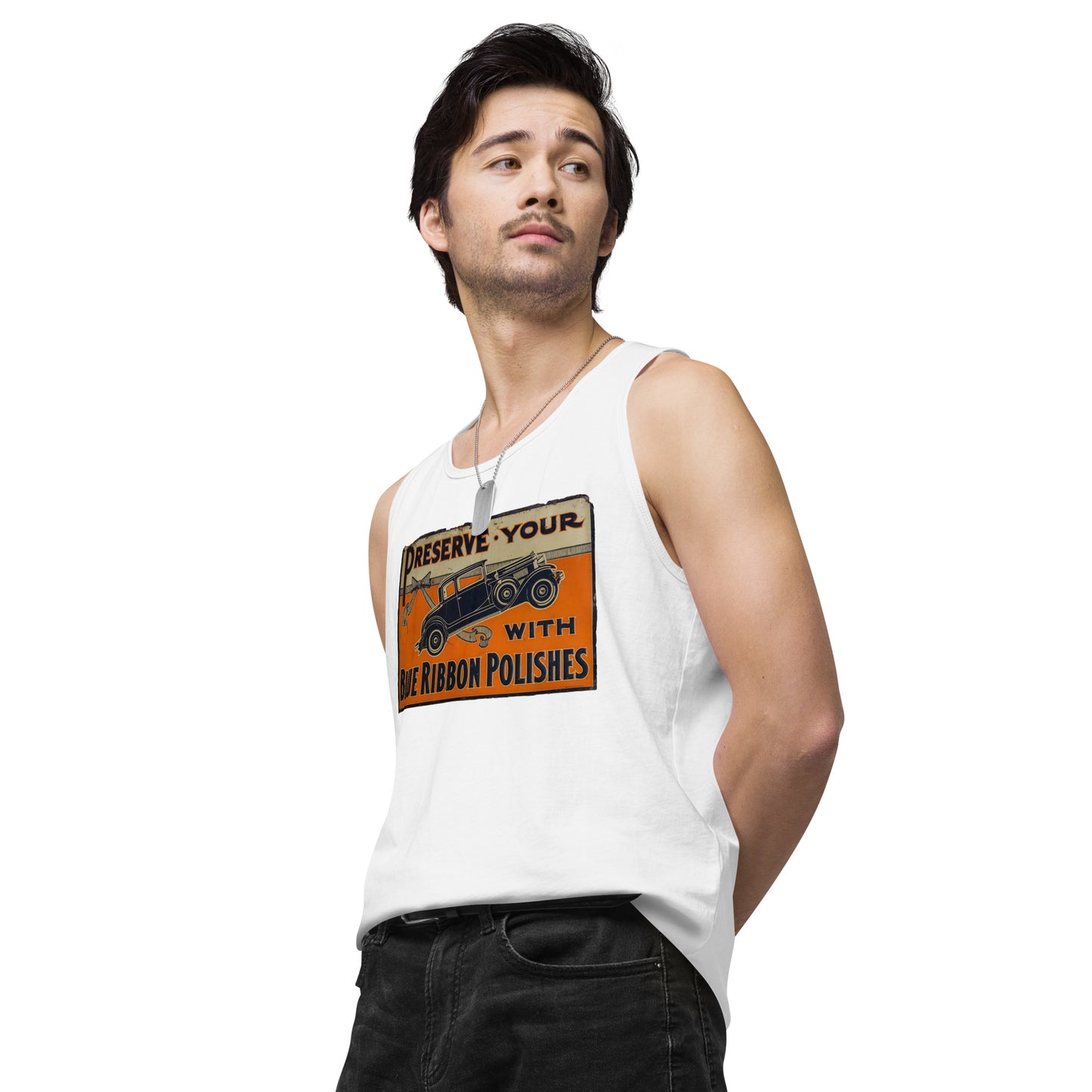 Blue Ribbon Patina Tin Style Men’s premium tank top