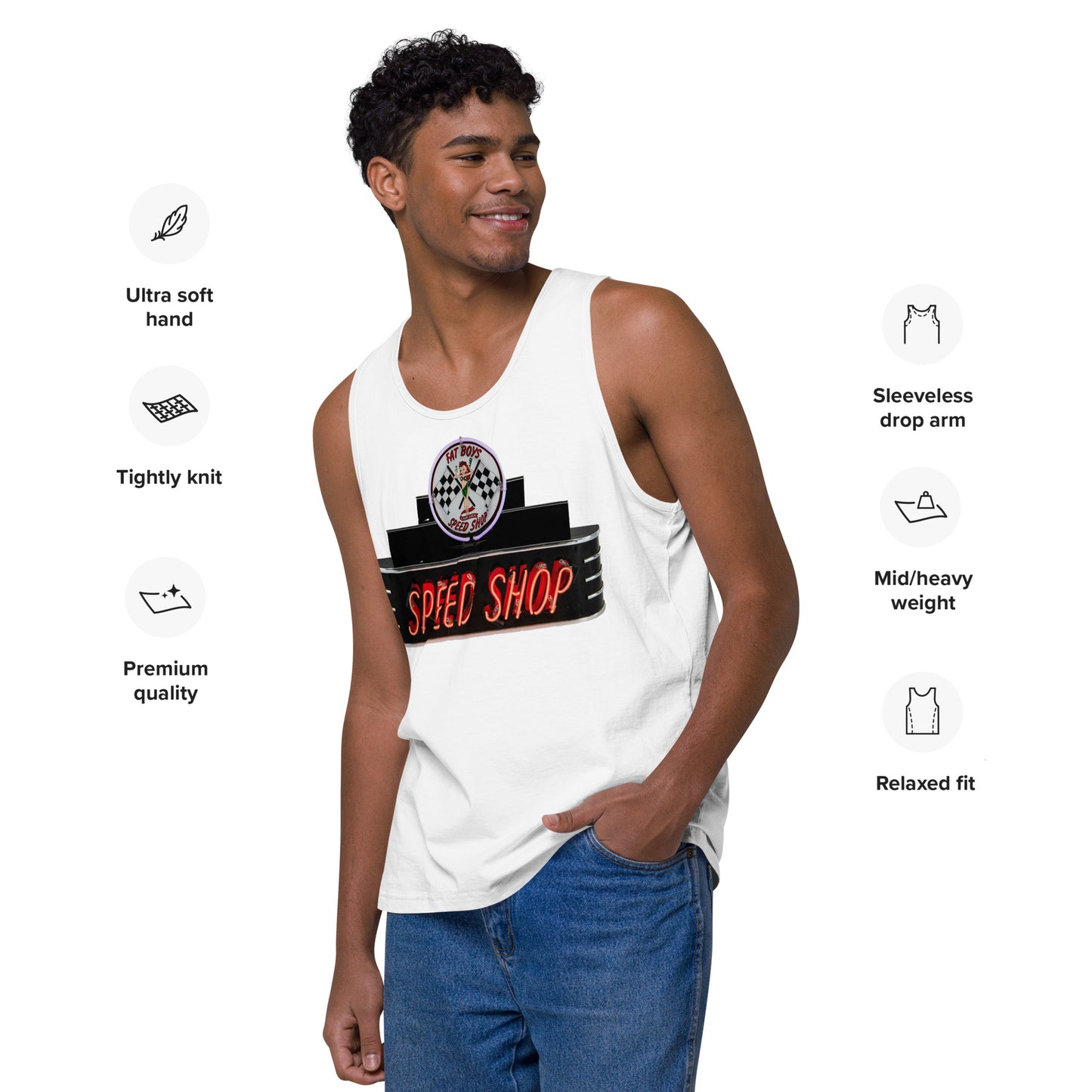 Vintage Neon Speed Shop Sign Men’s premium tank top