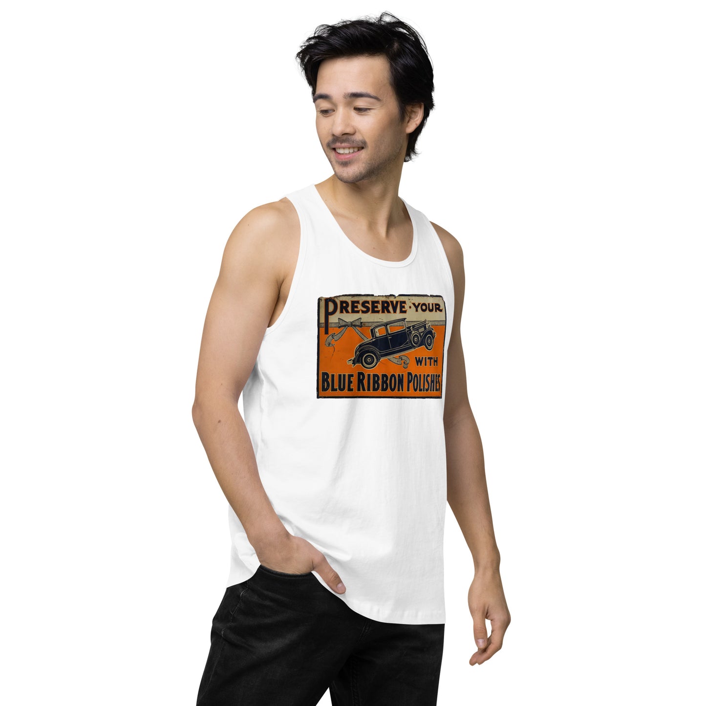 Blue Ribbon Patina Tin Style Men’s premium tank top
