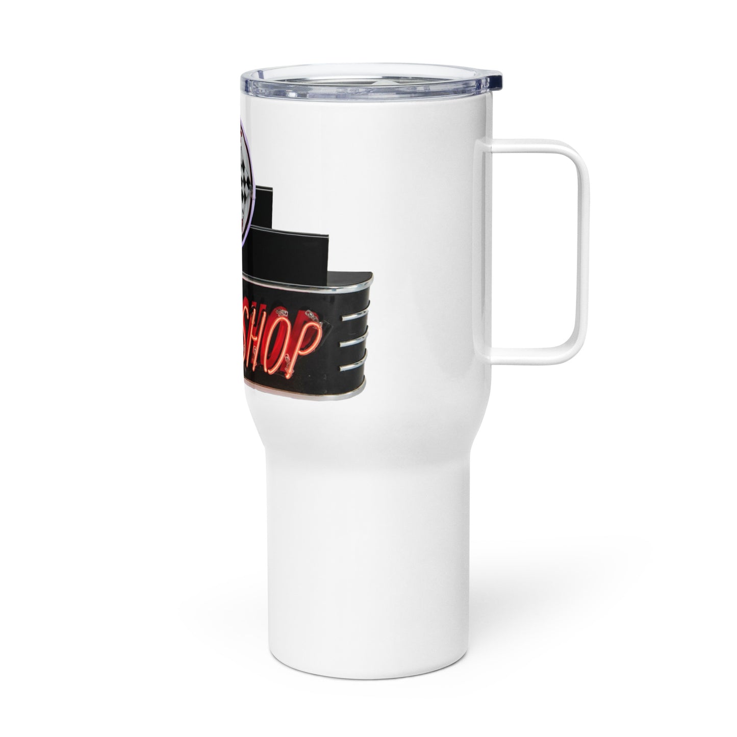 Vintage Neon Speed Shop Sign Travel mug with a handle